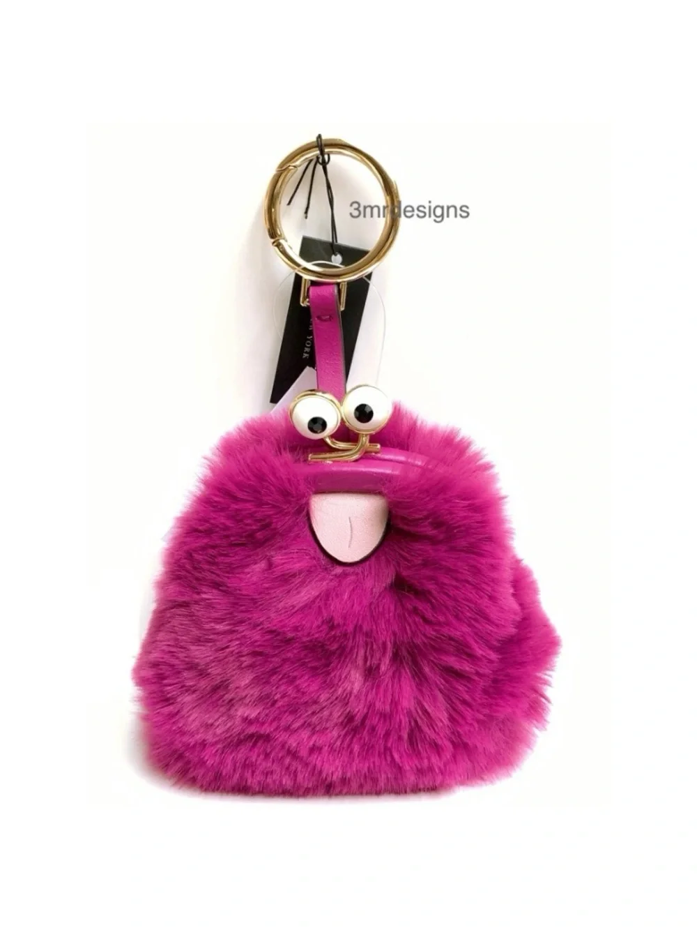 NWT Kate Spade ♠️MONSTERS FIZZY Soft Faux Fur & Leather Trim Coin Purse/ Keychai